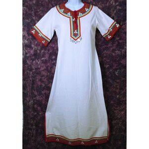 Vintage Ethnic Boho Tribal Kaftan Maxi Dress -M(10) Embellished Striped Dangles